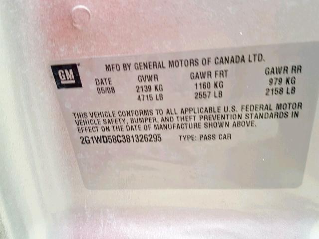 2G1WD58C381326295 - 2008 CHEVROLET IMPALA SUP Күміс фото 10