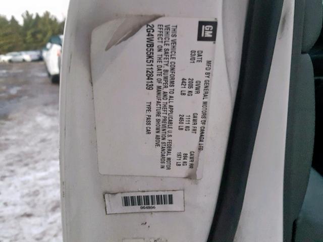 2G4WB55K511284139 - 2001 BUICK REGAL LS WHITE photo 10