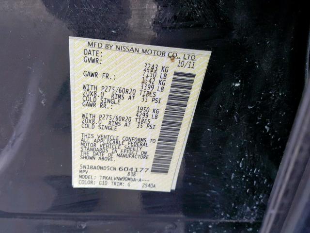 5N1BA0ND5CN604177 - 2012 NISSAN ARMADA SV BLACK photo 10