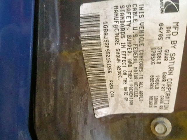 1G8AJ52F95Z161556 - 2005 SATURN ION LEVEL BLUE photo 10