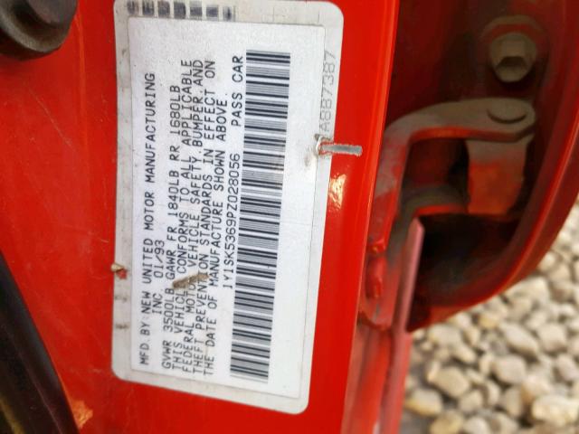 1Y1SK5369PZ028056 - 1993 GEO PRIZM BASE წითელი ფოტო 10