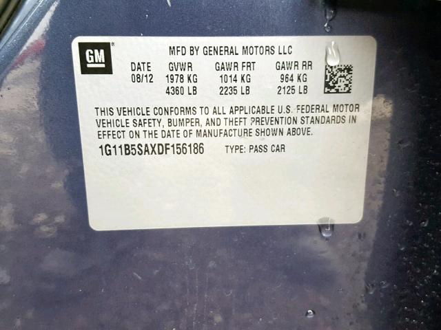 1G11B5SAXDF156186 - 2013 CHEVROLET MALIBU LS 蓝色 照片 10