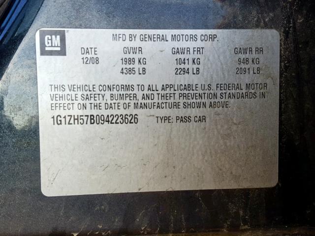 1G1ZH57B094223626 - 2009 CHEVROLET MALIBU 1LT CHARCOAL photo 10