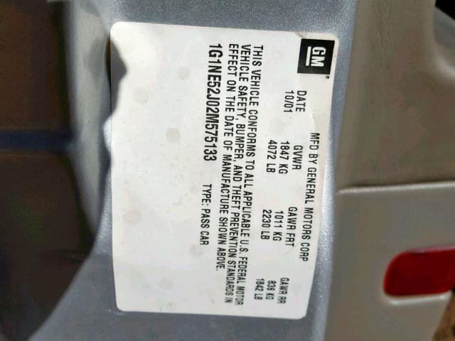 1G1NE52J02M575133 - 2002 CHEVROLET MALIBU LS SILVER photo 10