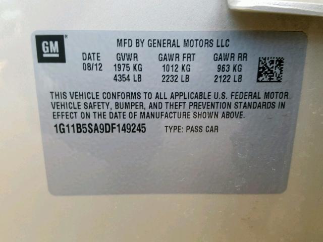 1G11B5SA9DF149245 - 2013 CHEVROLET MALIBU LS 银色 照片 10