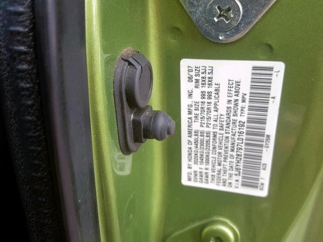 5J6YH28797L016192 - 2007 HONDA ELEMENT EX GREEN photo 10