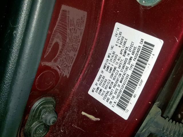 1HGCR6F55FA000699 - 2015 HONDA ACCORD HYB RED photo 10