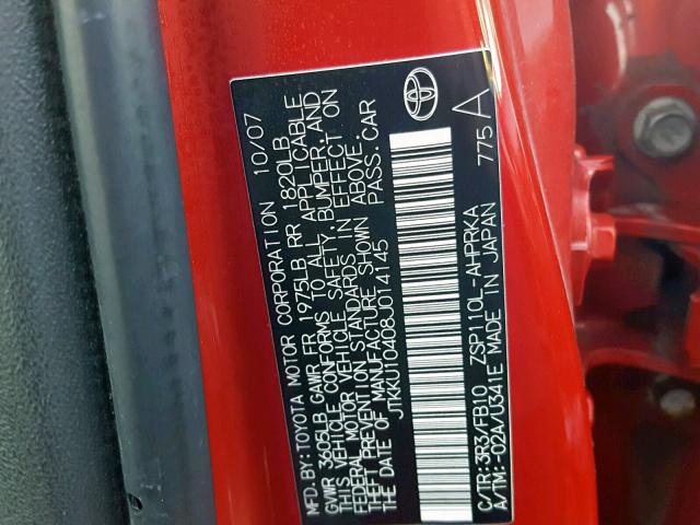 JTKKU10408J014145 - 2008 SCION XD RED photo 10