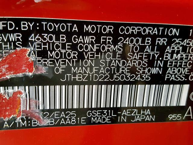 JTHBZ1D22J5032435 - 2018 LEXUS IS 350 RED photo 10