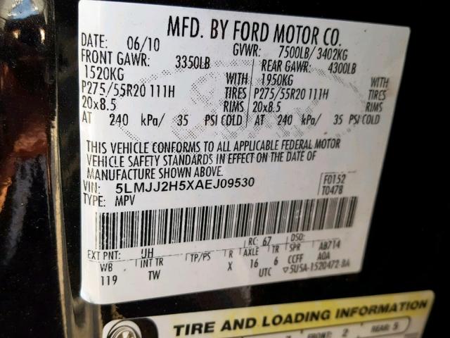 5LMJJ2H5XAEJ09530 - 2010 LINCOLN NAVIGATOR 黑色 照片 10