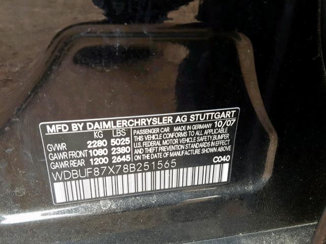 WDBUF87X78B251565 - 2008 MERCEDES-BENZ E 350 4MAT BLACK photo 10