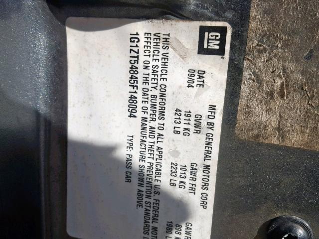 1G1ZT54845F148094 - 2005 CHEVROLET MALIBU LS GRAY photo 10