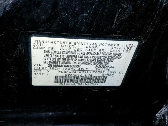 3N1AB6AP0AL632534 - 2010 NISSAN SENTRA 2.0 BLACK photo 10