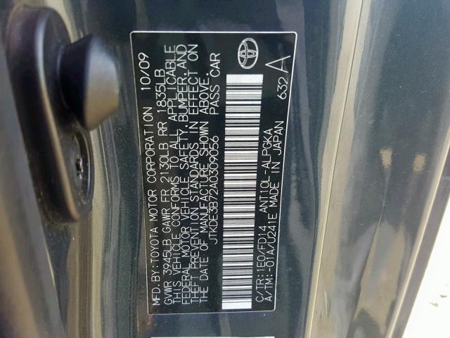 JTKDE3B72A0309056 - 2010 TOYOTA SCION BLACK photo 10