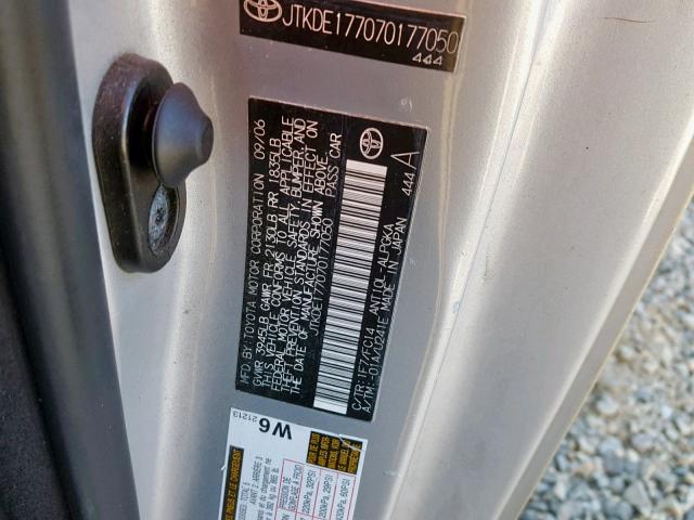 JTKDE177070177050 - 2007 TOYOTA SCION TC Gümüş foto 10