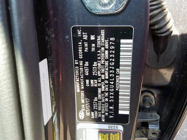 5XXGU4L33JG232978 - 2018 KIA OPTIMA EX CHARCOAL photo 10