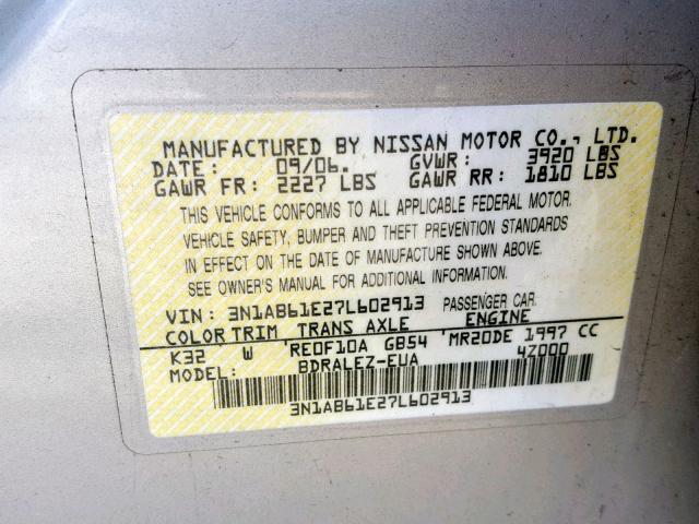 3N1AB61E27L602913 - 2007 NISSAN SENTRA 2.0 BEIGE photo 10