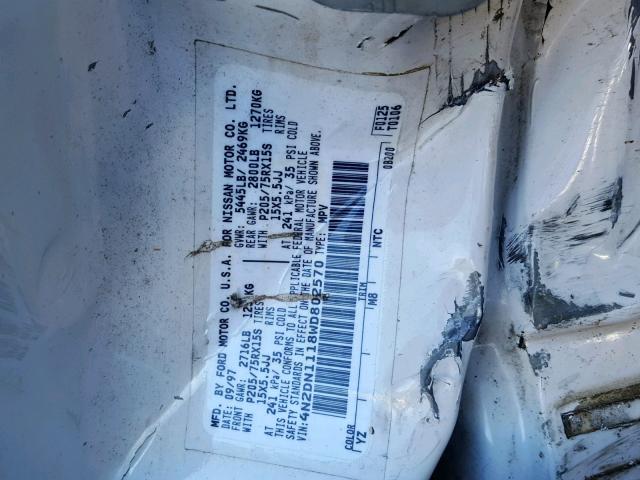 4N2DN1118WD802570 - 1998 NISSAN QUEST XE WHITE photo 10