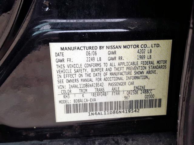 1N4AL11D86N419542 - 2006 NISSAN ALTIMA S  photo 10