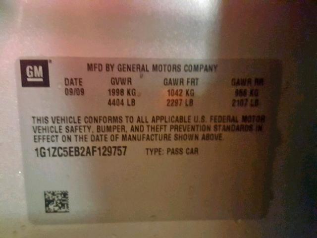 1G1ZC5EB2AF129757 - 2010 CHEVROLET MALIBU 1LT 银色 照片 10