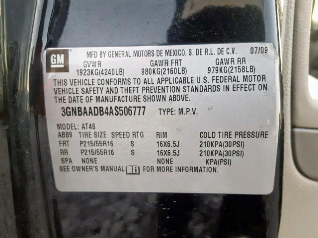 3GNBAADB4AS506777 - 2010 CHEVROLET HHR LS BLACK photo 10