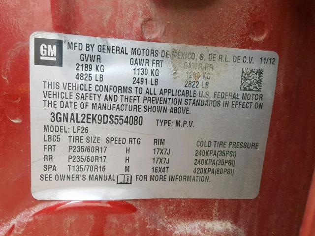 3GNAL2EK9DS554080 - 2013 CHEVROLET CAPTIVA LS 红色 照片 10