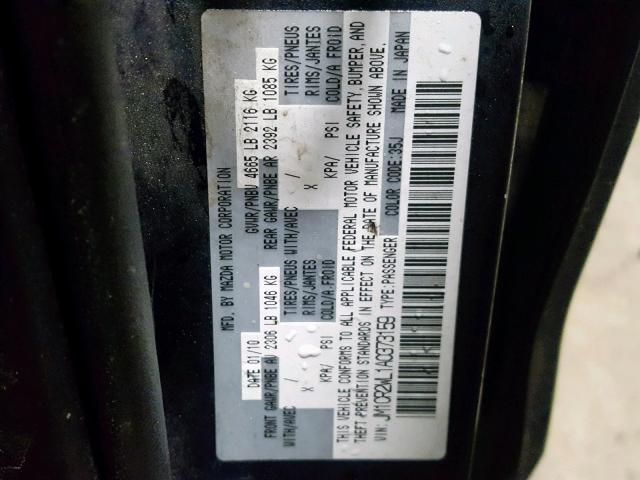 JM1CR2WL1A0373159 - 2010 MAZDA 5 BLUE photo 10