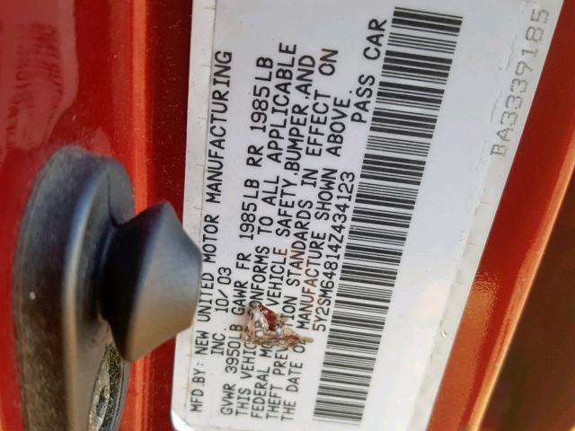 5Y2SM64814Z434123 - 2004 PONTIAC VIBE RED photo 10