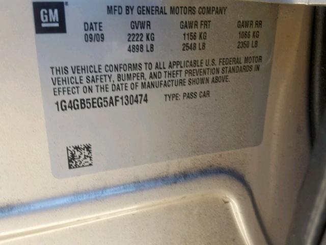 1G4GB5EG5AF130474 - 2010 BUICK LACROSSE C GOLD photo 10