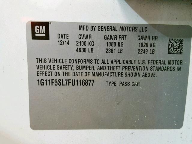 1G11F5SL7FU116877 - 2015 CHEVROLET MALIBU LTZ თეთრი ფოტო 10