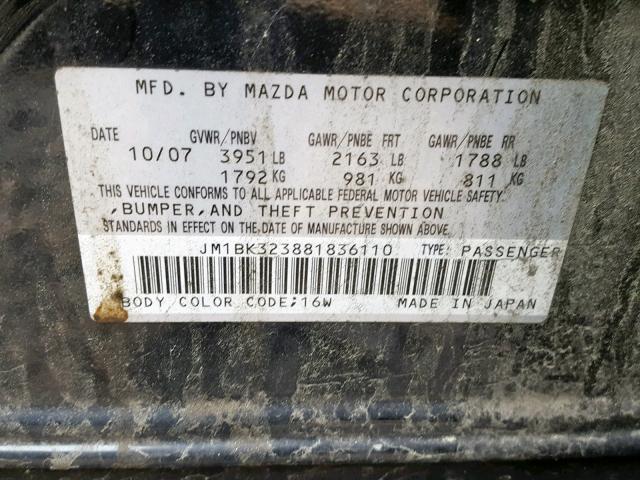 JM1BK323881836110 - 2008 MAZDA 3 S GRAY photo 10