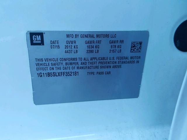 1G11B5SLXFF352181 - 2015 CHEVROLET MALIBU LS თეთრი ფოტო 10