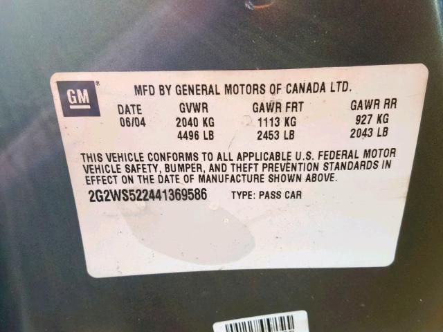 2G2WS522441369586 - 2004 PONTIAC GRAND PRIX GRAY photo 10
