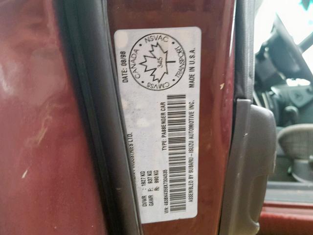 4S3BK4358X7304535 - 1999 SUBARU LEGACY L BURGUNDY photo 10