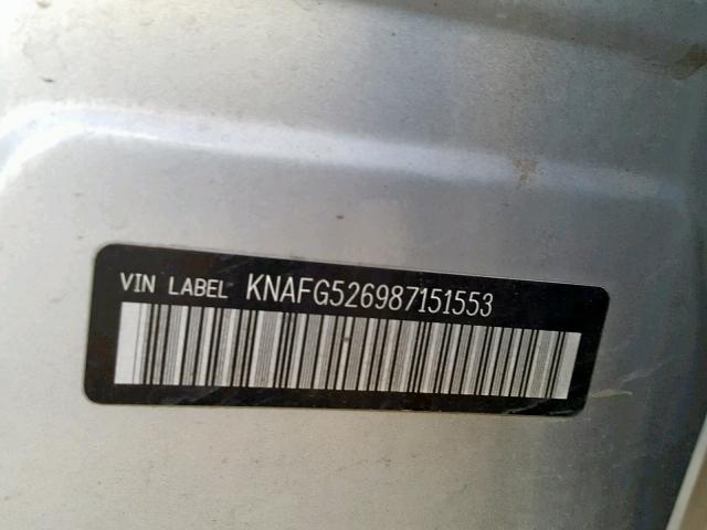 KNAFG526987151553 - 2008 KIA RONDO LX SILVER photo 10