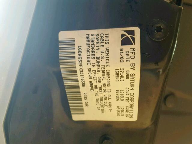 1G8AG52FX3Z145586 - 2003 SATURN ION LEVEL SILVER photo 10