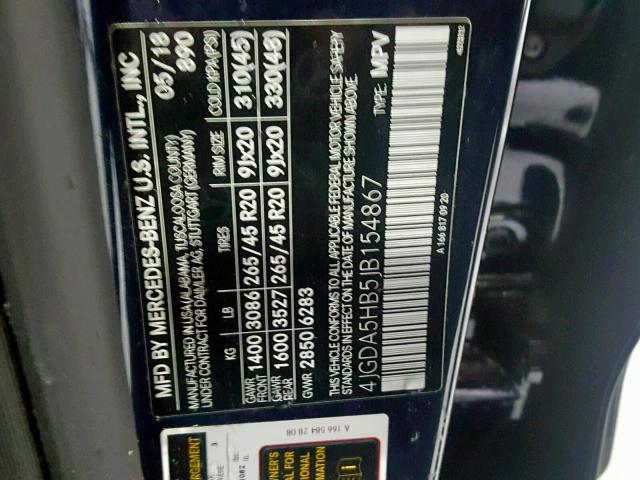 4JGDA5HB5JB154867 - 2018 MERCEDES-BENZ GLE 350 4M BLACK photo 10