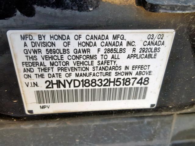 2HNYD18832H518748 - 2002 ACURA MDX TOURIN BLACK photo 10