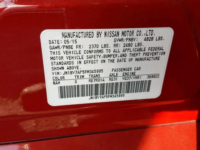 JN1BV7AP5FM345995 - 2015 INFINITI Q50 BASE RED photo 10