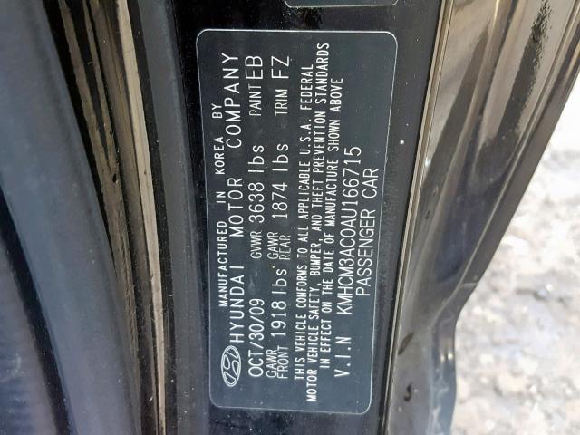 KMHCM3AC0AU166715 - 2010 HYUNDAI ACCENT BLU GRAY photo 10