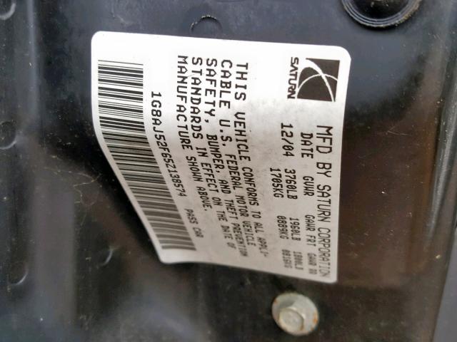 1G8AJ52F65Z138574 - 2005 SATURN ION LEVEL GRAY photo 10
