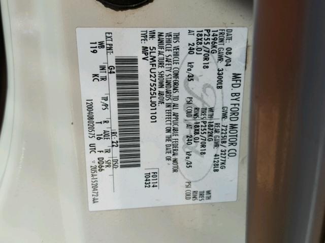 5LMFU27525LJ01101 - 2005 LINCOLN NAVIGATOR 白色 照片 10