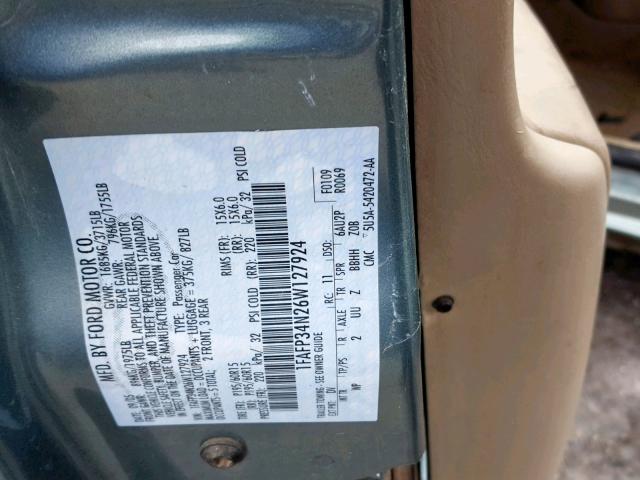 1FAFP34N26W127924 - 2006 FORD FOCUS ZX4 GREEN photo 10