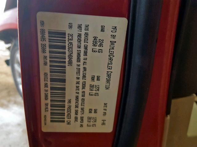 2C3LA53G37H604801 - 2007 CHRYSLER 300 TOURIN RED photo 10