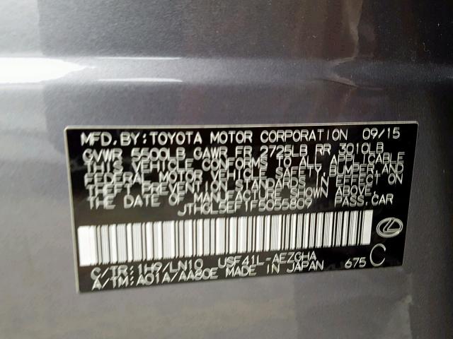 JTHGL5EF1F5055809 - 2015 LEXUS LS 460L SILVER photo 10