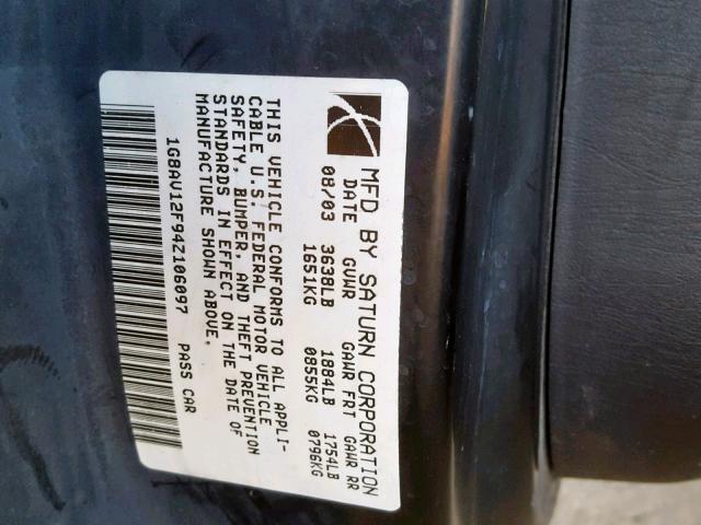 1G8AV12F94Z106097 - 2004 SATURN ION LEVEL BLACK photo 10