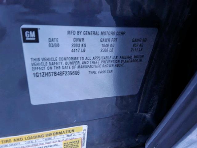 1G1ZH57B48F239606 - 2008 CHEVROLET MALIBU 1LT GRAY photo 10