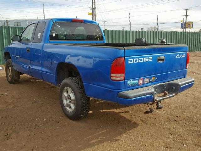 1B7GG22XXYS615915 - 2000 DODGE DAKOTA BLUE photo 3