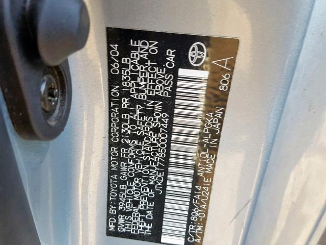 JTKDE177850007449 - 2005 TOYOTA SCION TC 蓝色 照片 10