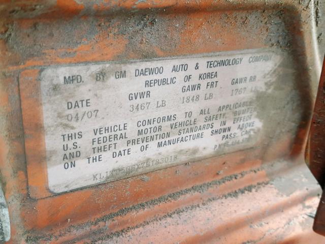 KL1TD566X7B183018 - 2007 CHEVROLET AVEO BASE Қызғылт сары фото 10